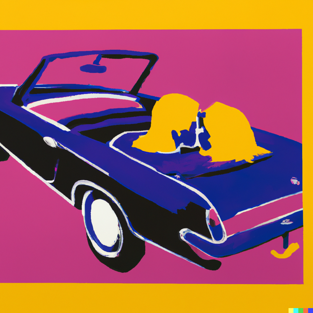 AI Images of lovers in a car in the style of Warhol