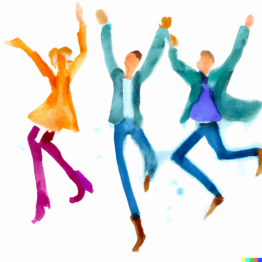 Three people jumping in the air.